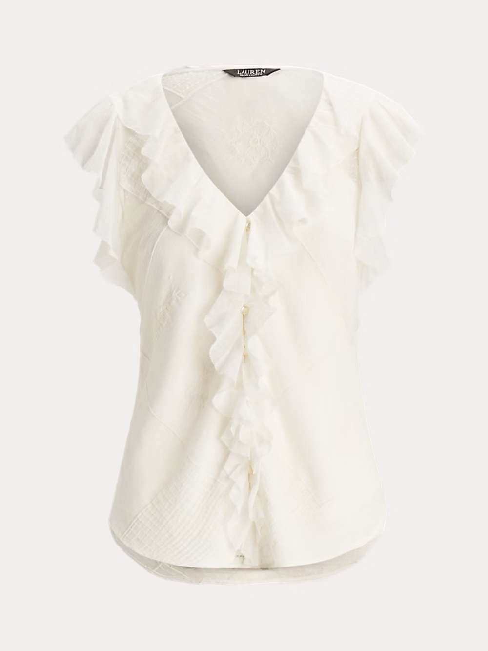 Lauren Ralph Lauren Ivory Ruffle V-Neck Blouse